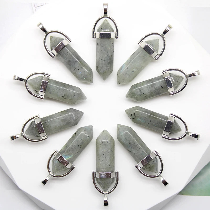 24 stücke Natürliche Stein Achate Quarz Kristall Anhänger Für Halskette Charme Fluorit Sechseckigen Anhänger DIY Schmuck Machen Zubehör