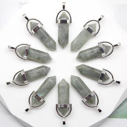 24 stücke Natürliche Stein Achate Quarz Kristall Anhänger Für Halskette Charme Fluorit Sechseckigen Anhänger DIY Schmuck Machen Zubehör