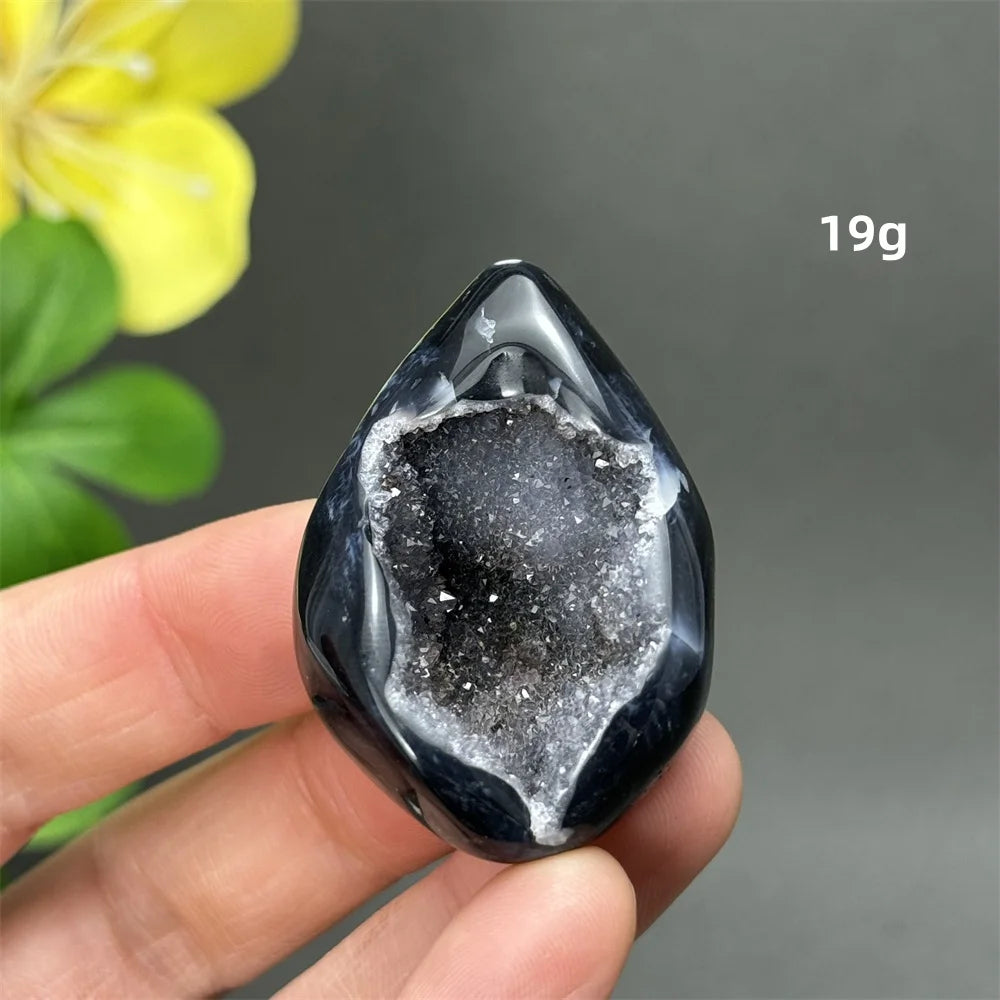 Natürlicher schwarzer Achat, Kristallloch, eiförmiger Kristall, Heilung, spirituelle Meditation, Mineralquarz, Aura, Energie, Heimdekoration