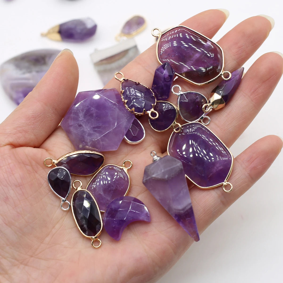 Natürliche Amethysten Anhänger Charms Natürliche Lila Quarz Kristall Stecker Für Heilung Pendel Schmuck Ohrring Halskette Herstellung