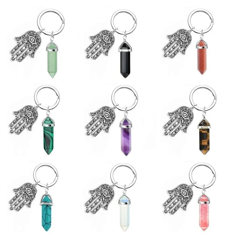 20 stücke Natürliche Stein Kristall Quarz Schlüsselbund Frauen Männer Handtasche Hangle Auto Schlüssel Halter Raw Mineral Stein Schlüsselring Schmuck