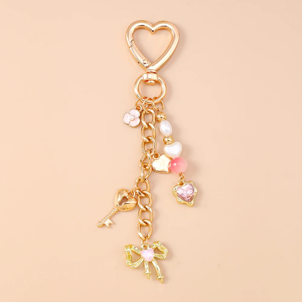 Aihua süße Y2K Metall Perle Liebe Herz Schleife Schlüsselanhänger für Frauen Mädchen Handtasche Anhänger DIY Schlüsselanhänger handgemachte Schmuck Geschenke