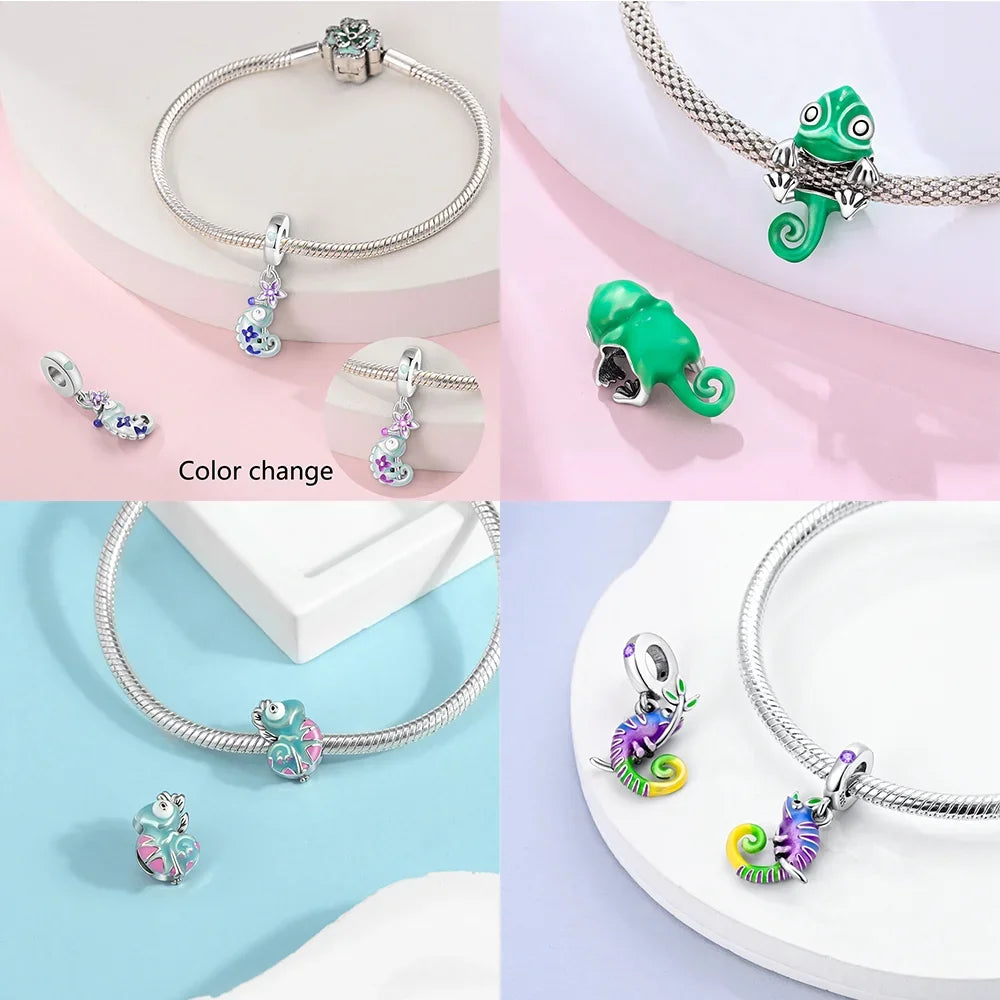 925er Sterlingsilber, Farbe, Glühwürmchen, Chamäleon, Schmetterling, leuchtende Charms, Perlen, passend für Original-Armbänder, DIY-Schmuck, Geschenk