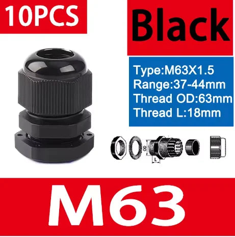 10 Stück wasserdichte Kabelverschraubungen M8-M40, schwarze Kunststoff-Dichtungsverbindungen, IP68, Nylon-Stecker, Gummi-Kabelverschraubung für verschiedene Größen