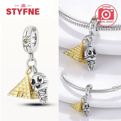 Silber 925 Gold Pyramide Mumie Doppel Charm Elefant Perlen passen Original Armband DIY edlen Schmuck Zubehör für Frauen Geschenke