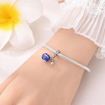 Blue Series Charm-Anhänger aus 925er-Sterlingsilber, Dackel-Feder, Meer, Kokosnussbaum, Stern, Hexe, passend für DIY-Armbänder, Halsketten, Partygeschenke