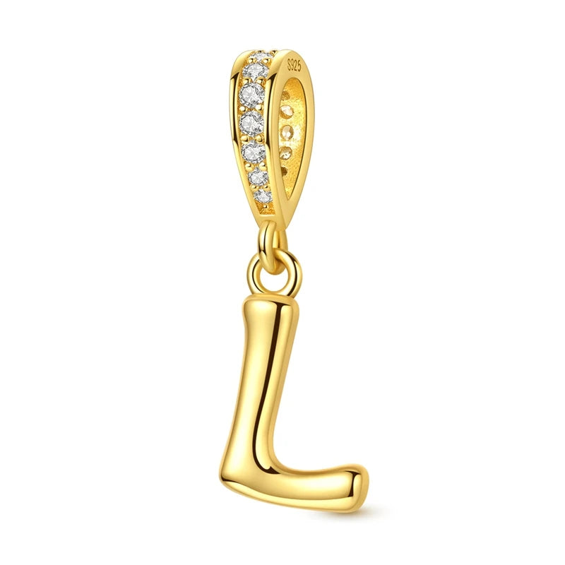 Golden Series Funkelnder Elefanten-Anhänger aus 925er-Sterlingsilber und 26 englische Alphabet-Anhänger, passend für Armbänder, exquisites Geschenk