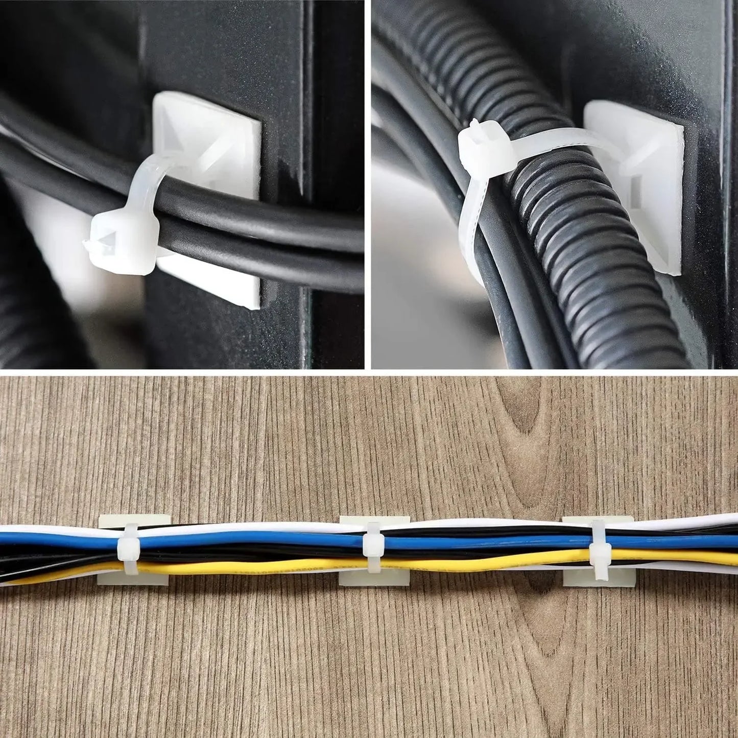 Selbstsichernder Kunststoff-Nylon-Kabelbinder + Nylon, quadratisch, 3 m, selbstklebender Draht, Reißverschluss, fester Sitzhalter, Kabelbinder-Montagebasis