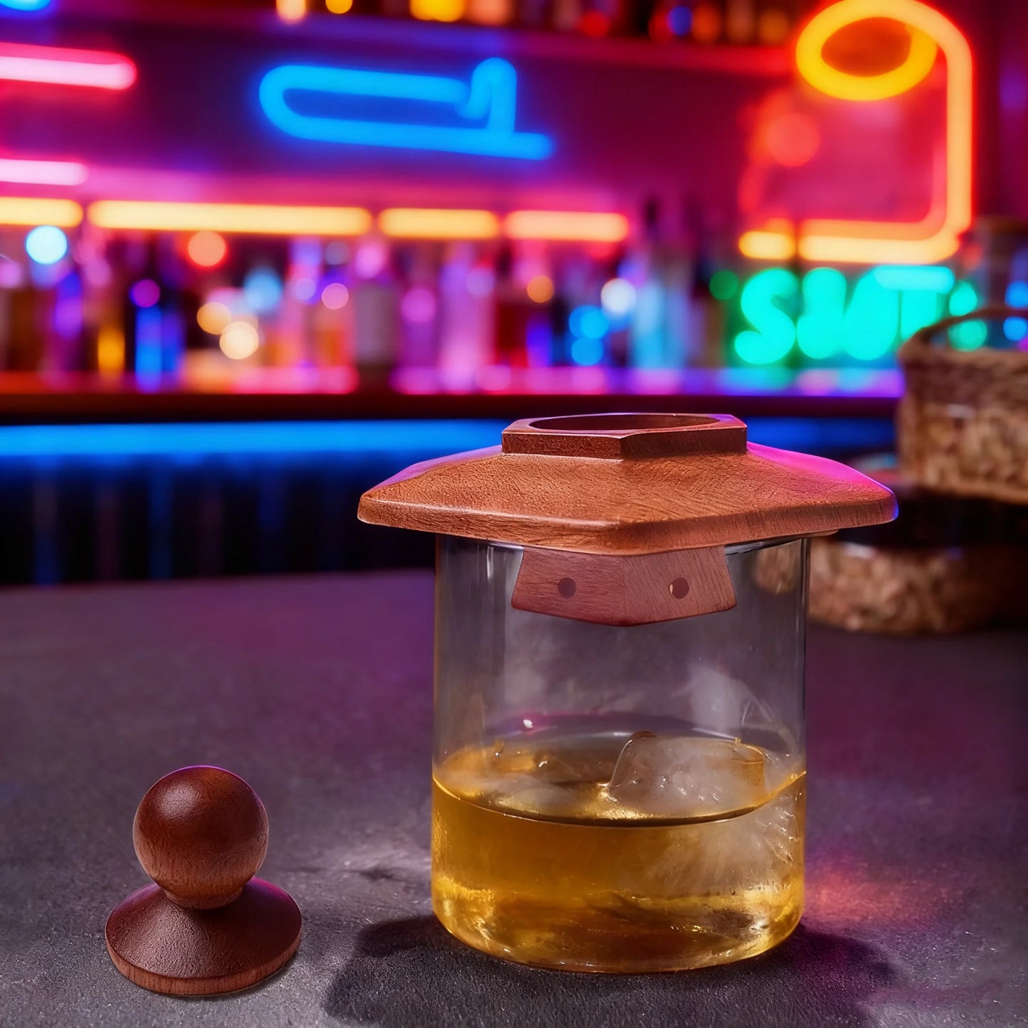 Räucher-Set mit Glasplatte, Cocktail-Räucher-Set mit 4 Holzspäne, Barkeeper-Zubehör für Whisky-Getränke, Raucher-Geschenkset für Männer