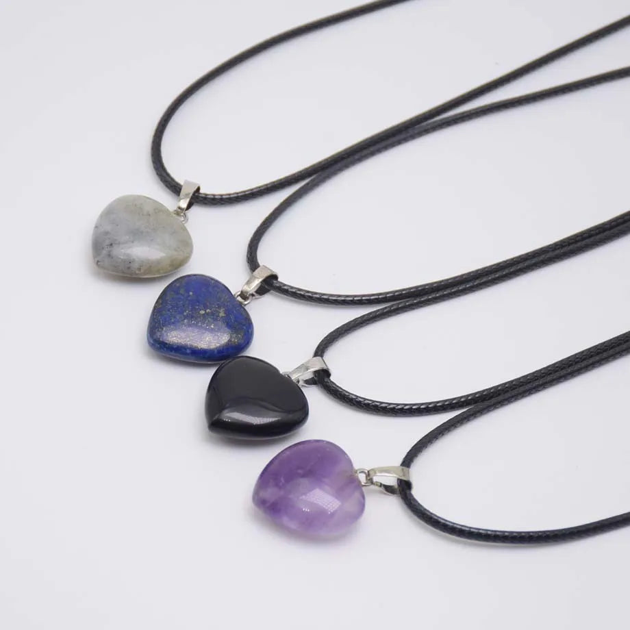 Natürliche Achate Türkise Rosa Quarz Herzform Anhänger Kristall Amethysten Heilung Edelstein Halskette Frauen Charme Männer Schmuck