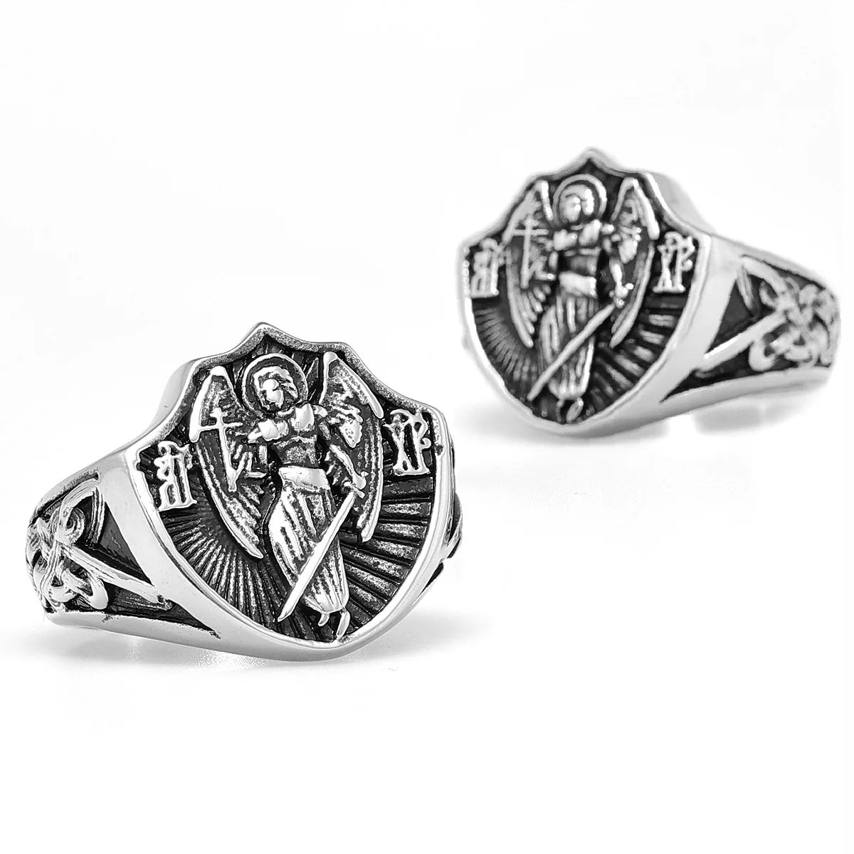 Erzengel St. Michael Religion Amulett Edelstahl Herren Ringe Punk für männlichen Freund Biker Schmuck Kreativität Geschenk Großhandel