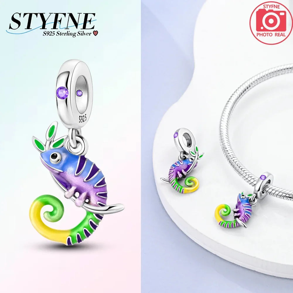 925er Sterlingsilber, Farbe, Glühwürmchen, Chamäleon, Schmetterling, leuchtende Charms, Perlen, passend für Original-Armbänder, DIY-Schmuck, Geschenk