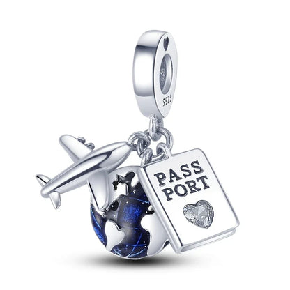 Reisepass-Charms aus 925er-Sterlingsilber, passend für Original-Armbänder, DIY-Flugzeug-Erde-Perlen für die Schmuckherstellung als Geschenk