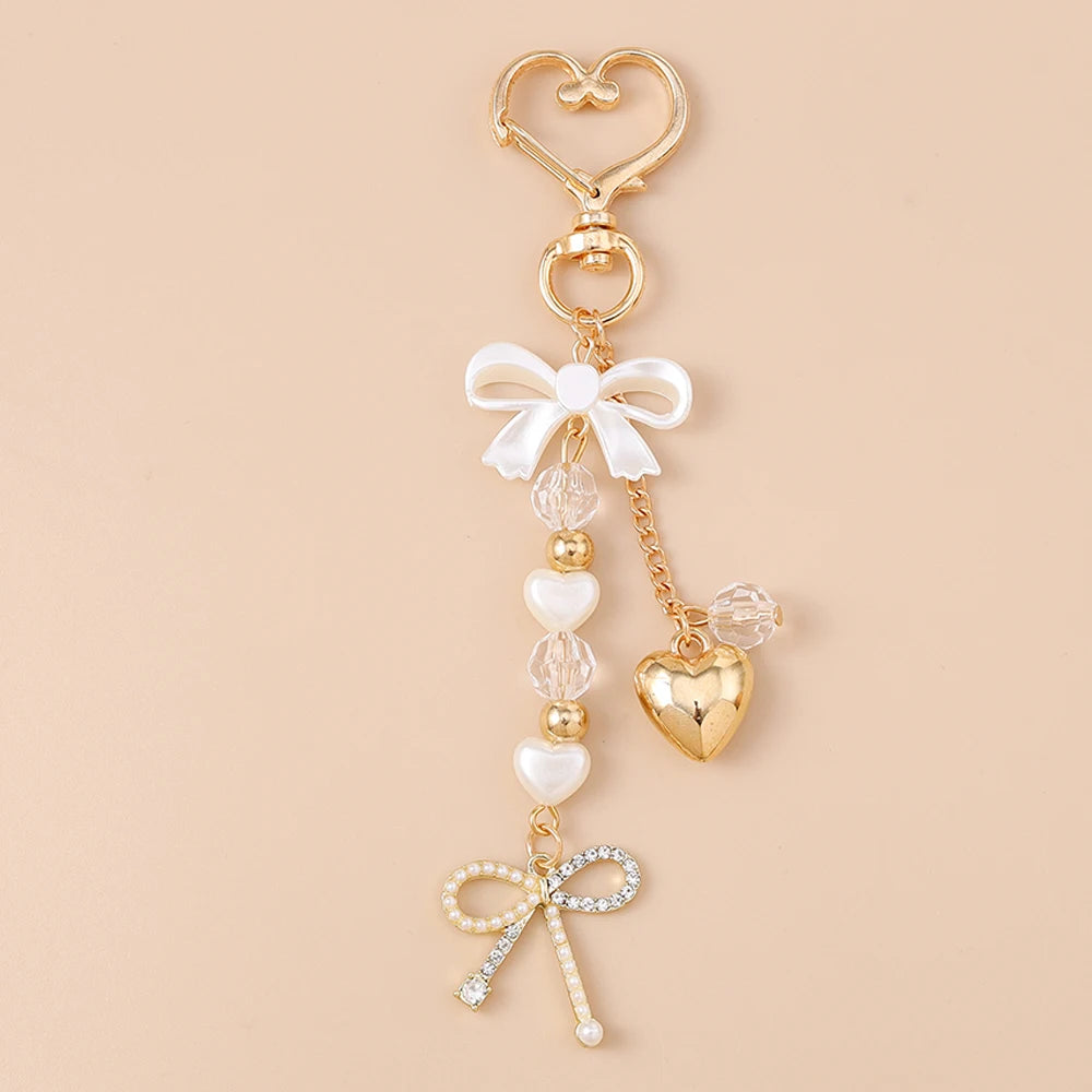 Aihua süße Y2K Metall Perle Liebe Herz Schleife Schlüsselanhänger für Frauen Mädchen Handtasche Anhänger DIY Schlüsselanhänger handgemachte Schmuck Geschenke