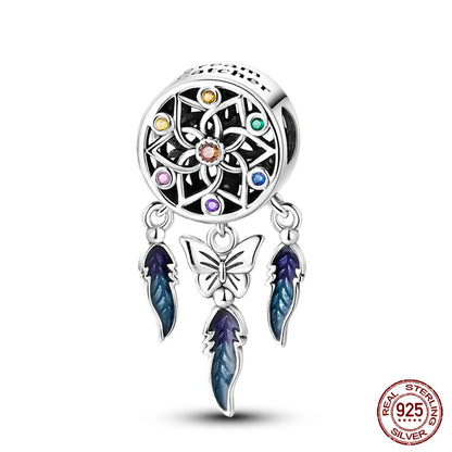 Modische 925er-Sterlingsilber-Charms mit buntem Traumfänger, Perlen für Qikaola 925 Original-Armbänder, exquisiter DIY-Schmuck, Geschenke
