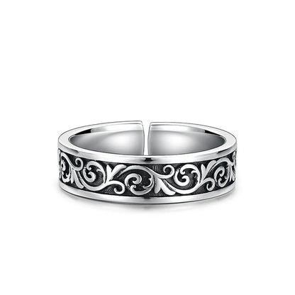 Retro Thai Silber Gras Muster Ring für Männer Trendy Vielseitig Personalisierter Schmuck Offene Einzelringe Fingerschmuck KOFSAC