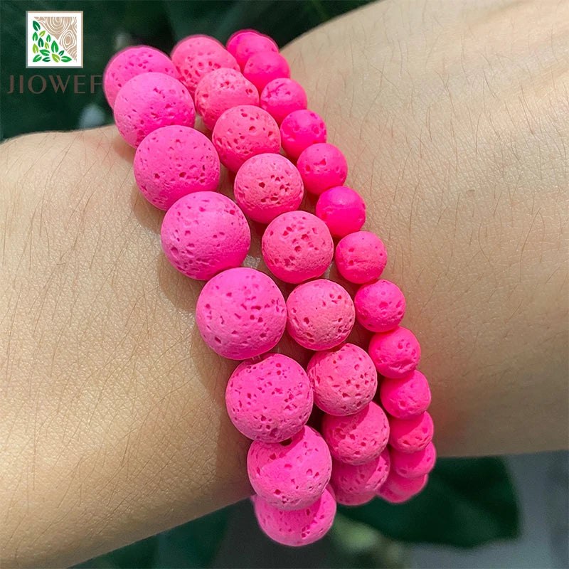 Rose Rosa Lava Vulkangestein Runde Perlen Naturstein Für Schmuck Machen DIY Armband Ring Ohrringe 15'' Strang 4/6/8/10mm