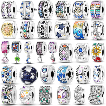 Silberverschluss, 925er-Sterlingsilber, CZ-Pflaster-Clip-Charms, Gänseblümchen-Perlen, Stopper, Sicherheitskette, passend für Original-Armreif, Schmuck-Clip