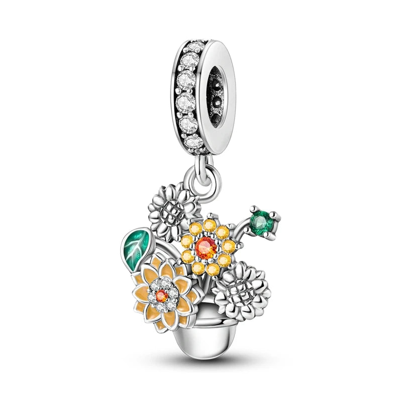 Heißer Verkauf 925 Silber Schmetterling Chamäleon Eule Sonnenblume Charms Fit Original Armband Halskette DIY Perle Für Frauen Schmuck