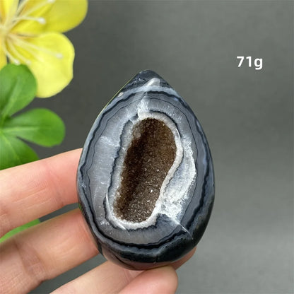 Natürlicher schwarzer Achat, Kristallloch, eiförmiger Kristall, Heilung, spirituelle Meditation, Mineralquarz, Aura, Energie, Heimdekoration