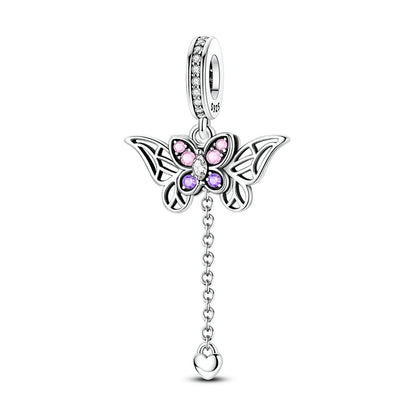 Exquisiter 925er-Sterlingsilber-Charm mit funkelndem Edelstein, Schlüssel, Blume, Schmetterling, passend für DIY-Armbänder, Halsketten, edler Schmuck, Geschenke