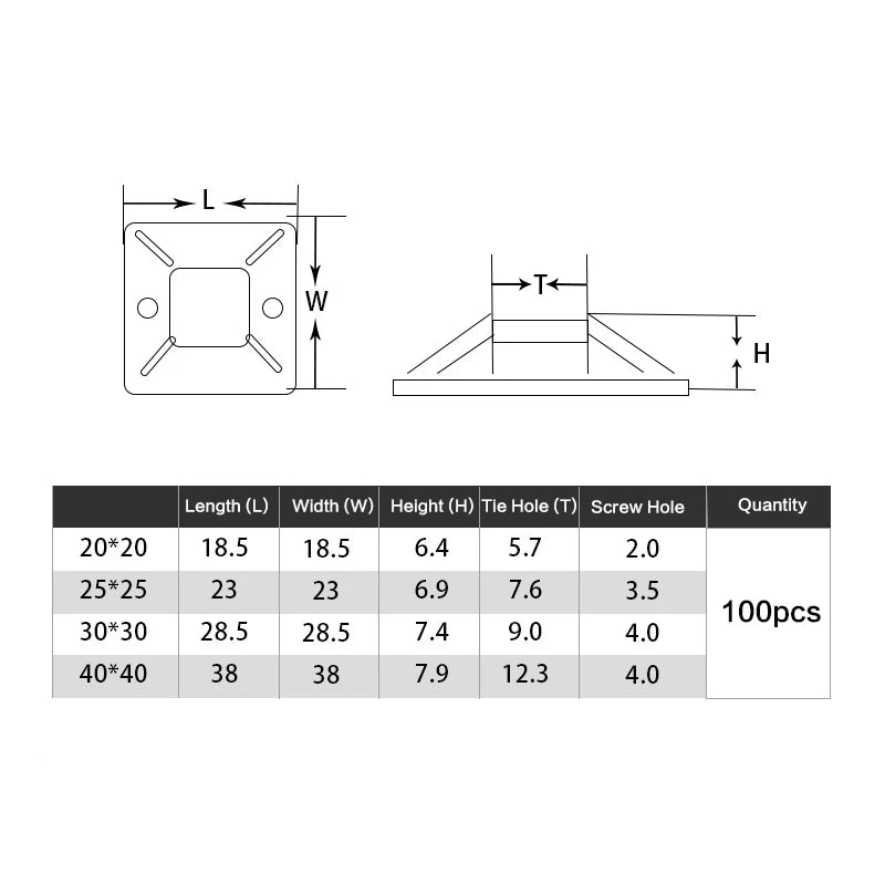 100PCS Kabelbinder Basis Halterung Mit Kleber Draht Abnehmbare Selbstklebende Wand Halter Auto Befestigung Sitz Klemmen Saug Positionierung saugnapf