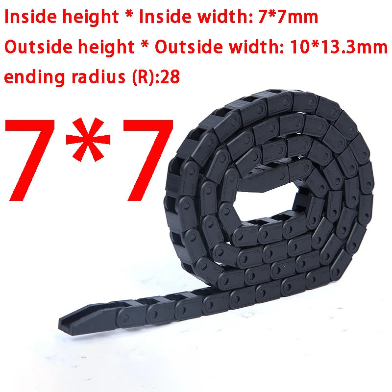 Nylon-Maschinen-Schleppleinen-Kabelkette, 5 x 5 mm, 7 x 7 mm, nicht zu öffnende, halbgeschlossene Schleppkette, leise Brücke, 1 m, für CNC-Fräser