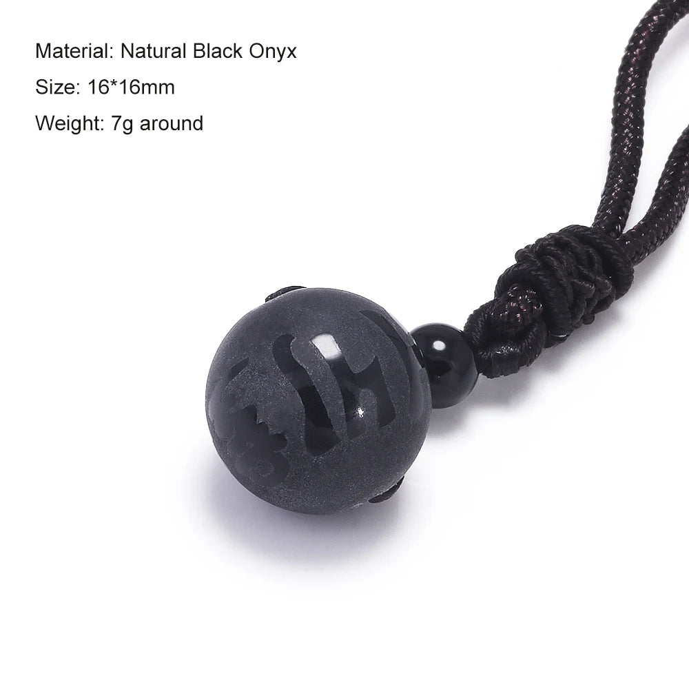 Halsketten und Anhänger aus Naturstein für Damen und Herren, schwarzer Obsidian, Regenbogenaugenperlen, Kugeltransfer, Lucky Love