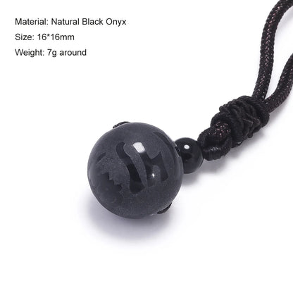 Halsketten und Anhänger aus Naturstein für Damen und Herren, schwarzer Obsidian, Regenbogenaugenperlen, Kugeltransfer, Lucky Love