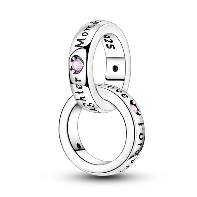 Romantische Schleifenperlen aus 925er-Sterlingsilber und herzförmiger, unendlicher baumelnder Charm, passend für Armbänder, schöne Schmuck-Accessoires, Geschenke