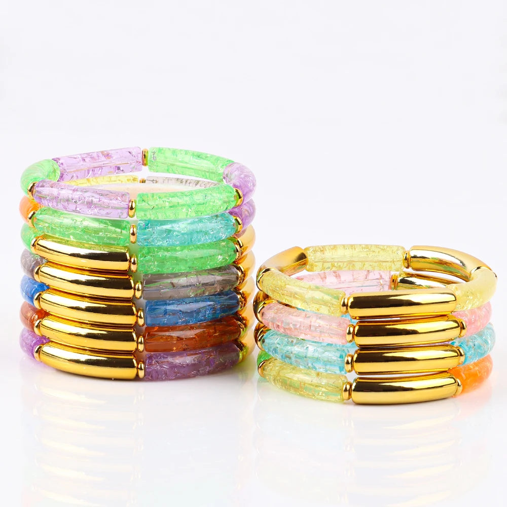 Vintage Chunky Bamboo Elbow Acrylic Bracelets for Women Men Rock Punk Stretch Large Curved Tube Stacking Bangle Couple Jewelry Gifts