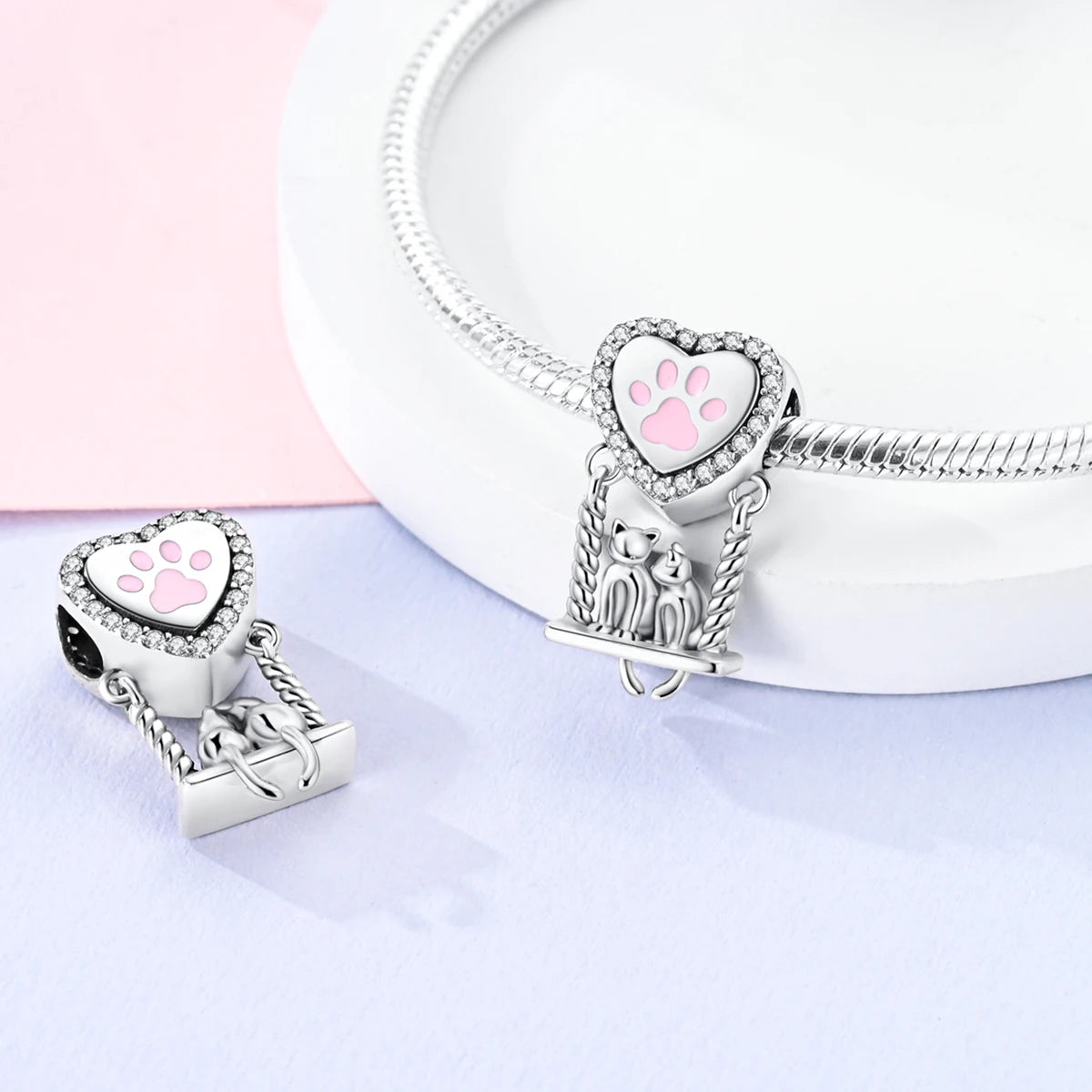 Versilberte Katzenpfote, Zauberwürfel, Blumen-Charms, Anhänger, passend für Original-Armbänder, DIY-Modeschmuck