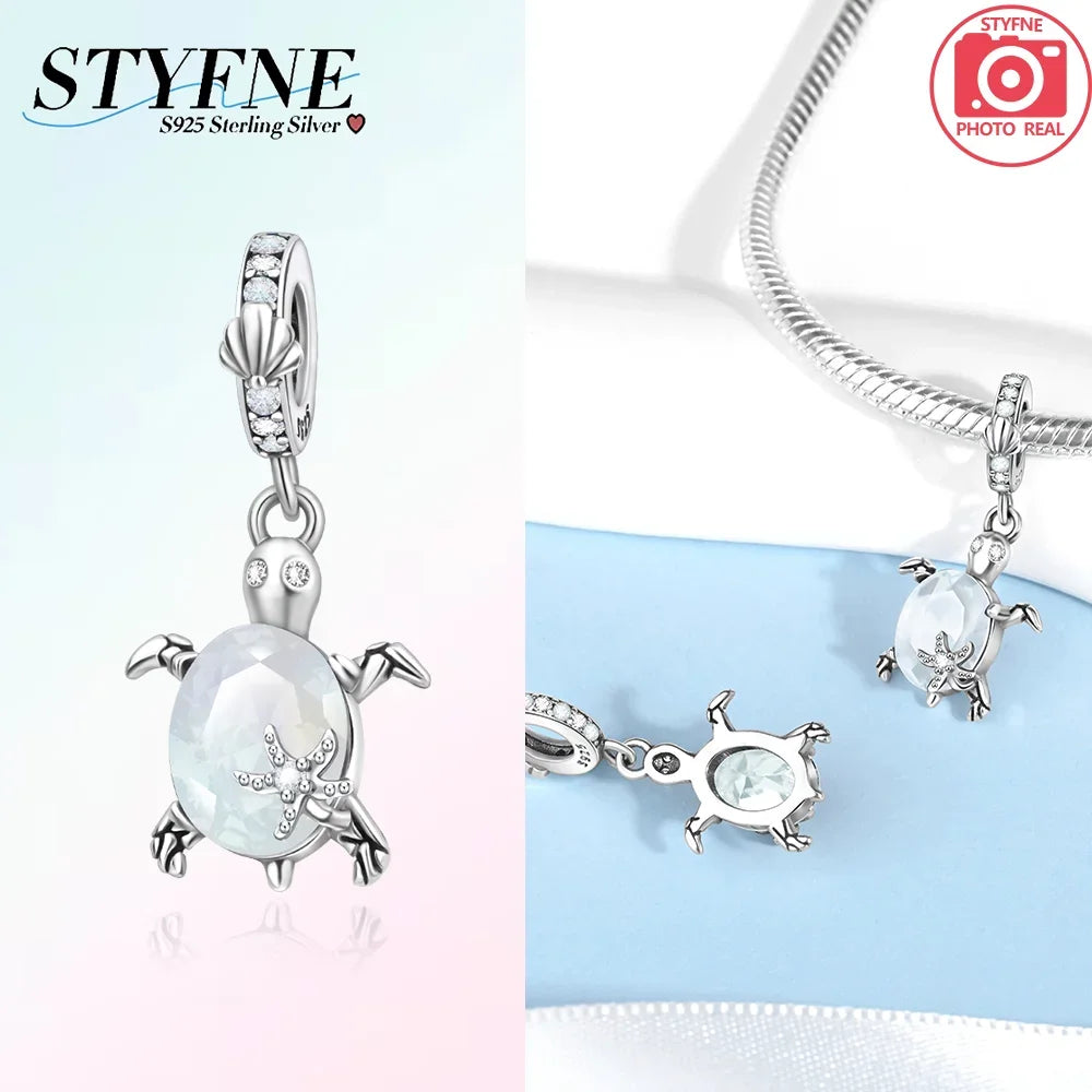 Charm-Charm aus 925er-Sterlingsilber, polychromatischer Zirkon, Sternschildkröte, Seestern-Charms, passend für Original-Armbänder, edler Schmuck, Weihnachtsgeschenk
