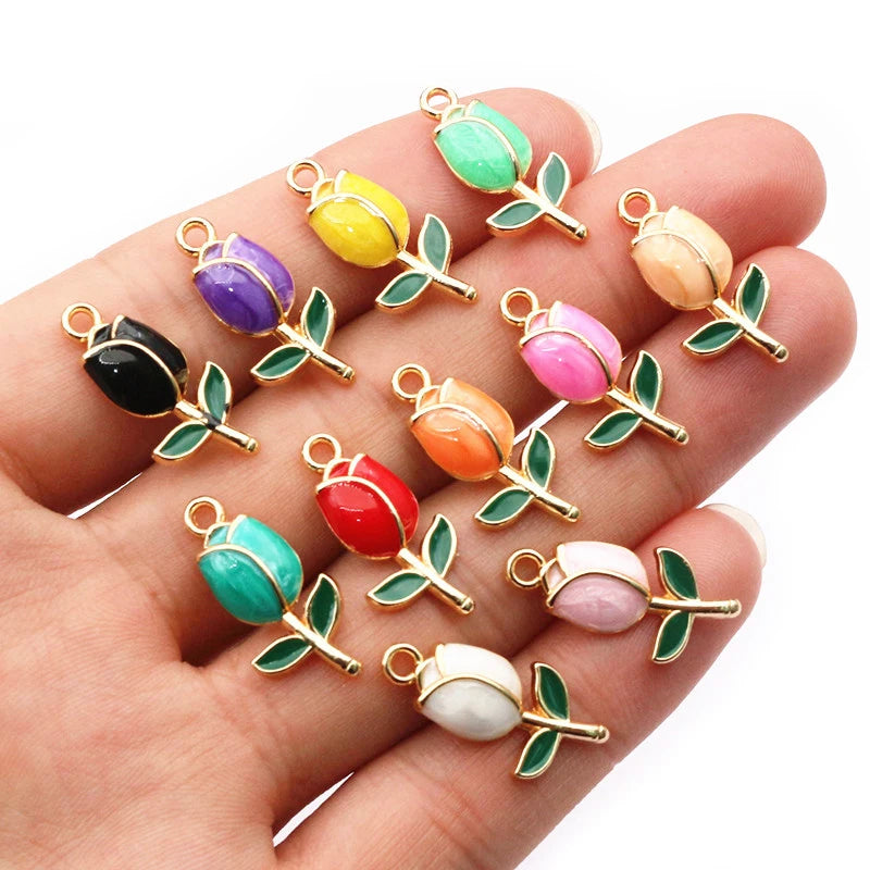 20 Stück 21x10mm Emaille Rose Blumen Anhänger Legierung Metall niedlich Blumen DIY Schmuck Herstellung Zubehör für Halsketten Ohrringe