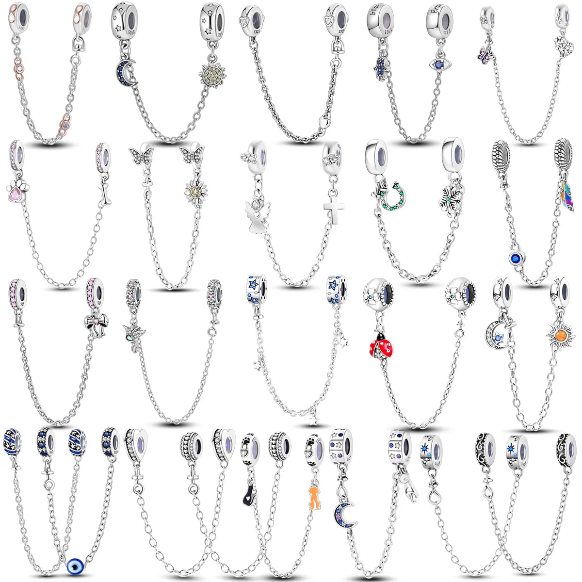 Silberverschluss, 925er-Sterlingsilber, CZ-Pflaster-Clip-Charms, Gänseblümchen-Perlen, Stopper, Sicherheitskette, passend für Original-Armreif, Schmuck-Clip