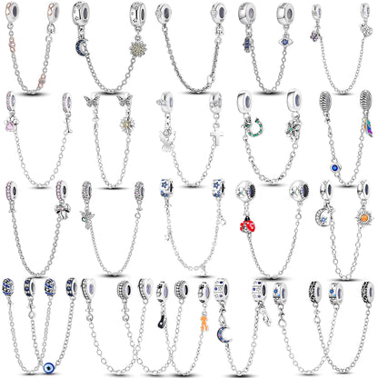 Silberverschluss, 925er-Sterlingsilber, CZ-Pflaster-Clip-Charms, Gänseblümchen-Perlen, Stopper, Sicherheitskette, passend für Original-Armreif, Schmuck-Clip