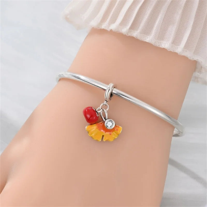 Kürbishaus-Perlen und Kuchen-Donut-Herzform aus 925er-Sterlingsilber, dreifach baumelnder Charm, passend für Armbänder, goldene orangefarbene Anhänger-Geschenke