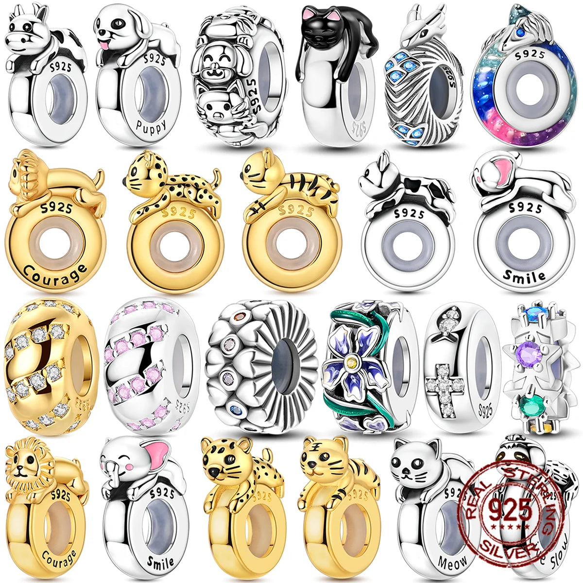 Clip-Perle mit Tiermotiv, 925er-Sterlingsilber, Löwe, Tiger, Elefant, Hund, Positionierungsperle, passend für Original-Armbänder, DIY-Schmuck