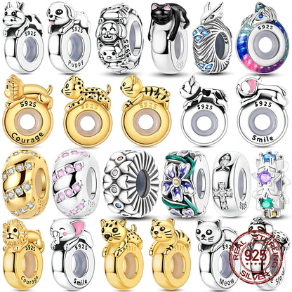 Clip-Perle mit Tiermotiv, 925er-Sterlingsilber, Löwe, Tiger, Elefant, Hund, Positionierungsperle, passend für Original-Armbänder, DIY-Schmuck