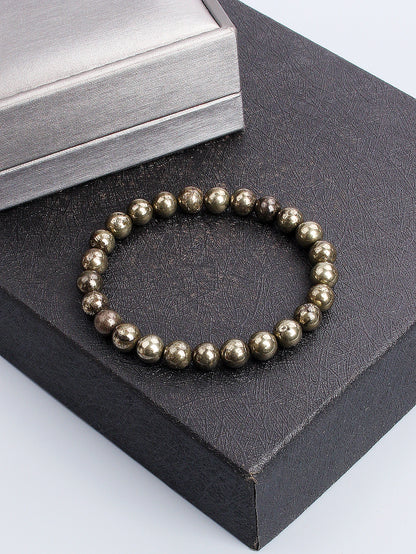 Natural Pyrite Stone Bead Bracelet for Wealth Abundance Confidence Boost Positive Energy Flow & Protective Empowerment Jewelry