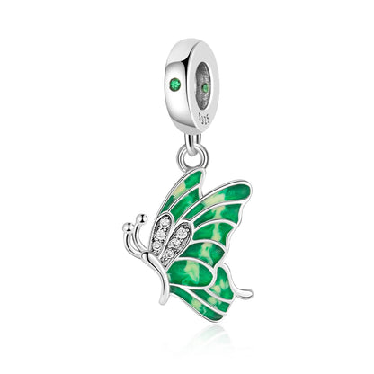 Exquisiter 925er-Sterlingsilber-Charm mit funkelndem Edelstein, Schlüssel, Blume, Schmetterling, passend für DIY-Armbänder, Halsketten, edler Schmuck, Geschenke