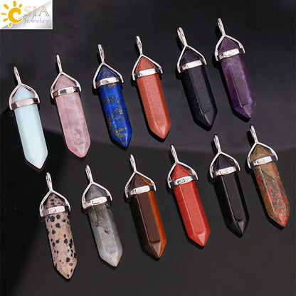 CSJA Sechseckige Kugel Kristall Halsketten Natürlicher Edelstein Quarz Halskette Anhänger Chakra Amethysten Rosa Quarz Lapislazuli G957