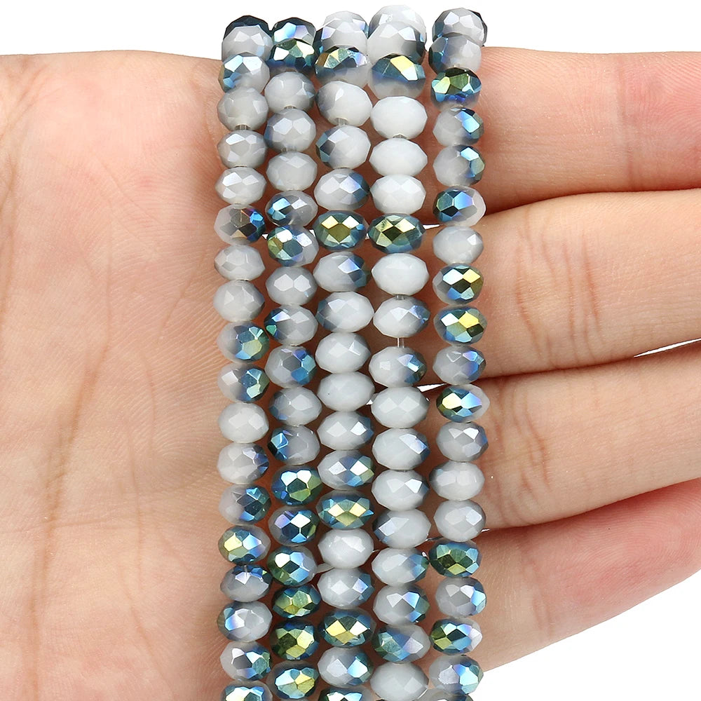 3/4/6/8mm Facettierte Jade Weiße Kristall Glas Perlen Vergoldet Flache Runde Lose Perlen für Schmuck Machen Diy Armband Ohrring