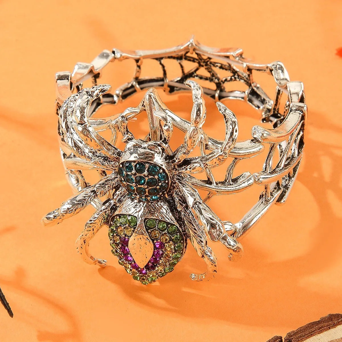 Halloween-Schmuck, lustig, schrullig, Legierung, Strass, Spinne, elastisch, verstellbar, Armreif für Damen, Party-Zubehör