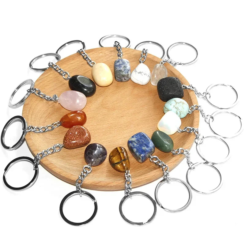 20 stücke Natürliche Raue Rohstein Kristall Quarz Schlüsselbund Frauen Männer Handtasche Hangle Auto Schlüssel Halter Raw Mineral Stein Schlüsselring schmuck