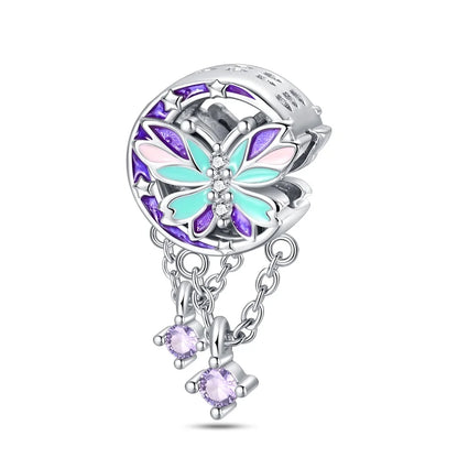 Bunter Schmetterlings-Quasten-Charm-Anhänger aus 925er-Sterlingsilber mit Perlen, passend für Original-Armbänder aus Silber für die Schmuckherstellung von Frauen