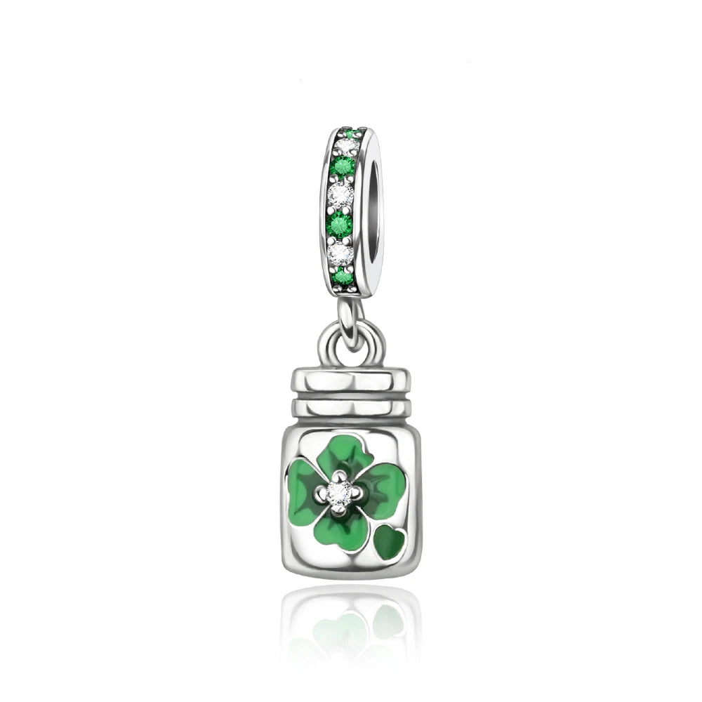 Glücksbringer aus 925er-Sterlingsilber mit vierblättrigem Kleeblatt, Hufeisenkrabbe, Marienkäfer-Zahlen-Charm, passend für DIY-Armbänder, Halsketten, Gesundheit, Glücksgeschenke