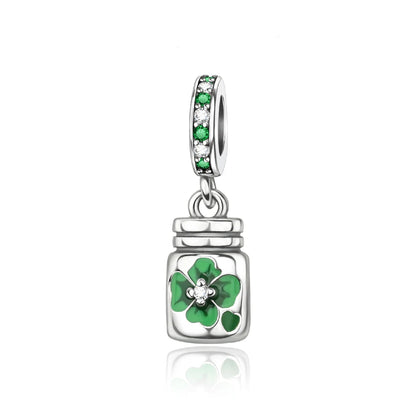 Glücksbringer aus 925er-Sterlingsilber mit vierblättrigem Kleeblatt, Hufeisenkrabbe, Marienkäfer-Zahlen-Charm, passend für DIY-Armbänder, Halsketten, Gesundheit, Glücksgeschenke