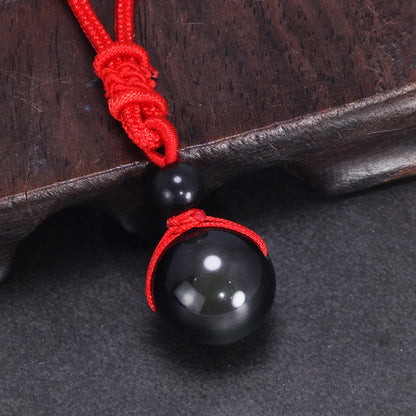 Halsketten und Anhänger aus Naturstein für Damen und Herren, schwarzer Obsidian, Regenbogenaugenperlen, Kugeltransfer, Lucky Love