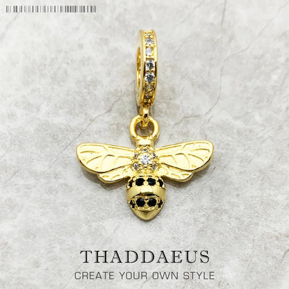 925 Sterling Silber Schöne Gold Farbe Bee Tier Anhänger Charme Für Frauen Männer Edlen Schmuck